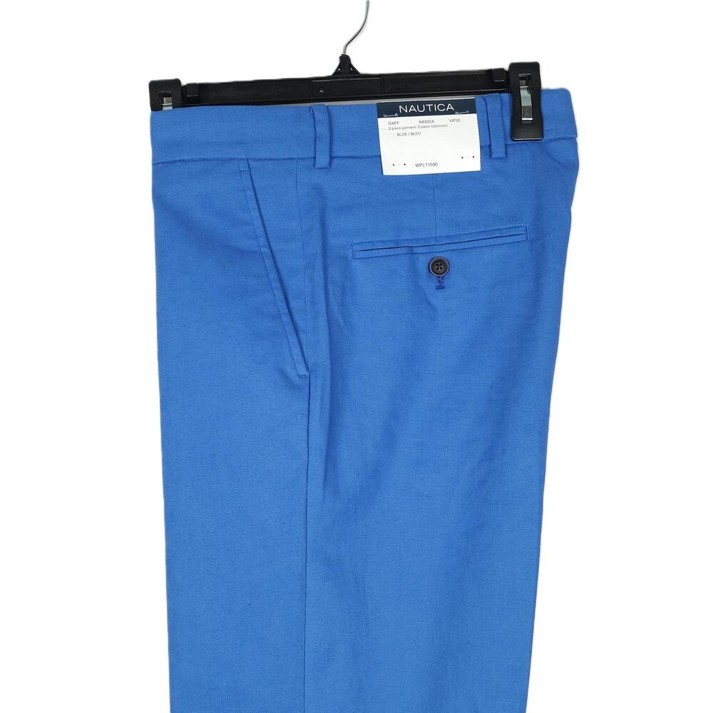 Nautica Mens Modern Fit 2 Piece Suit 36R 30x32 Blue Solid Stretch Linen Cotton - Picture 5 of 10